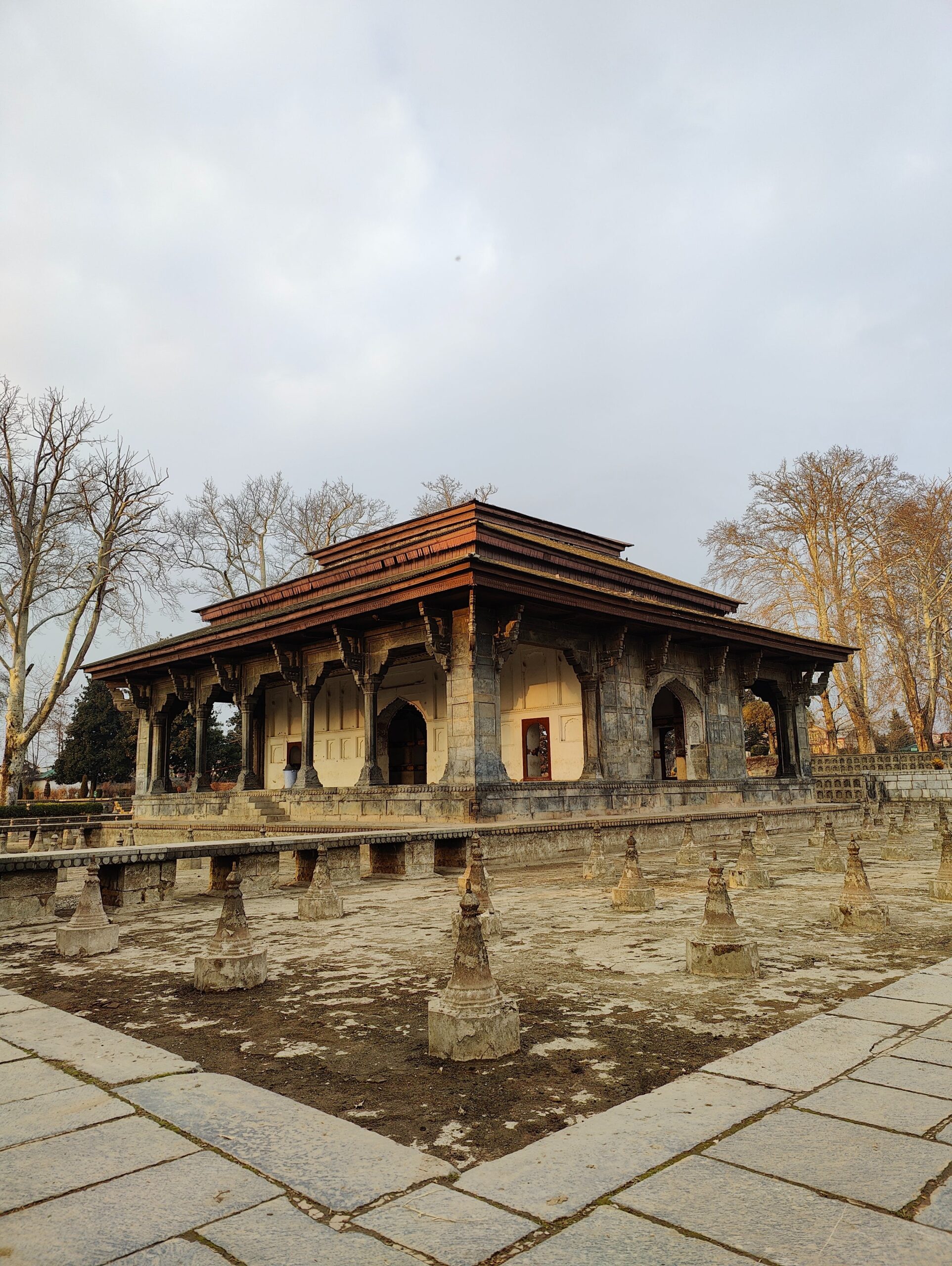 Marble Pavilion in the Shalimar Bagh Mughal Garden, Srinagar, Jammu and Kashmir, India